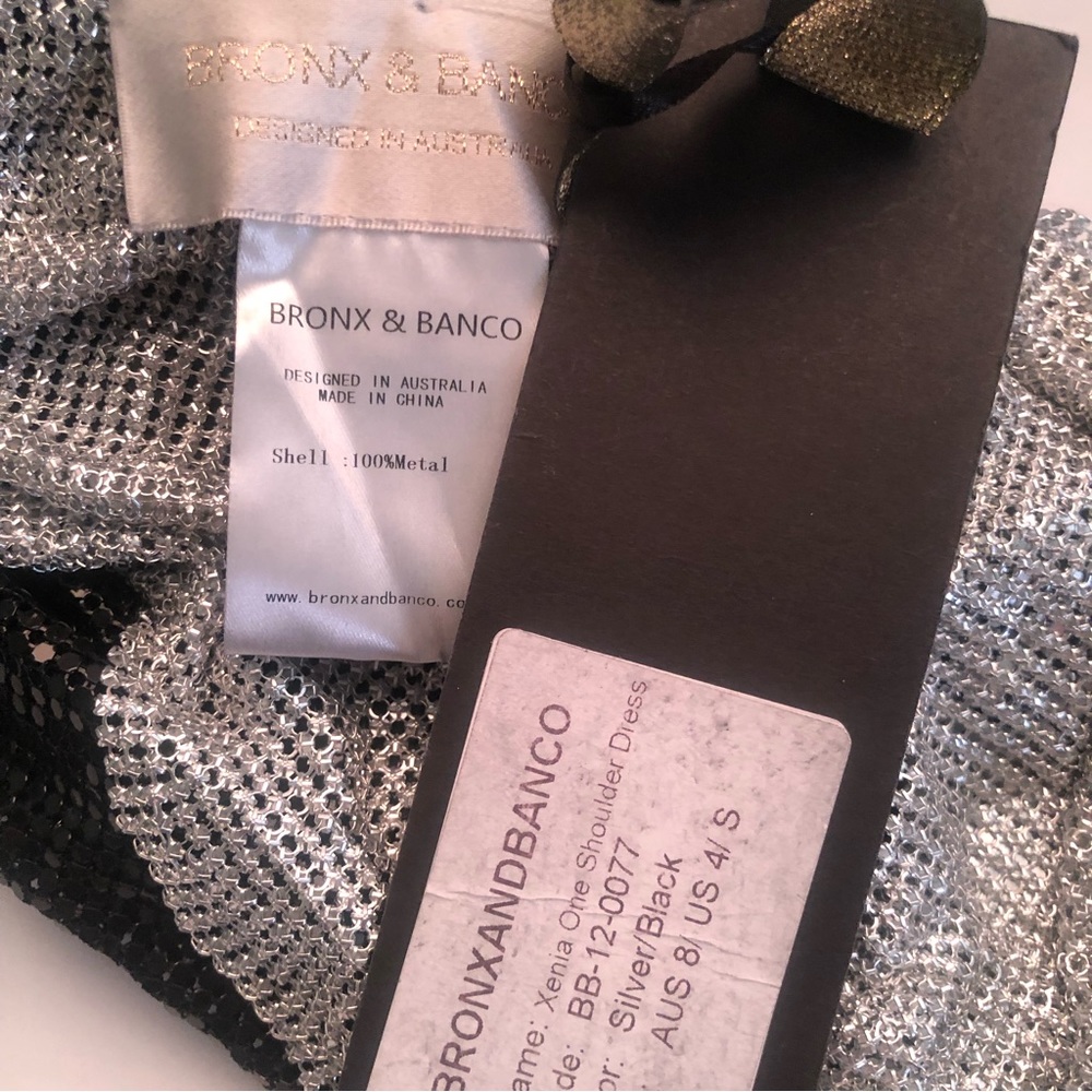 Bronx and Banco Xenia One Shoulder Dress Silver Black Metal - Picture 9 of 9